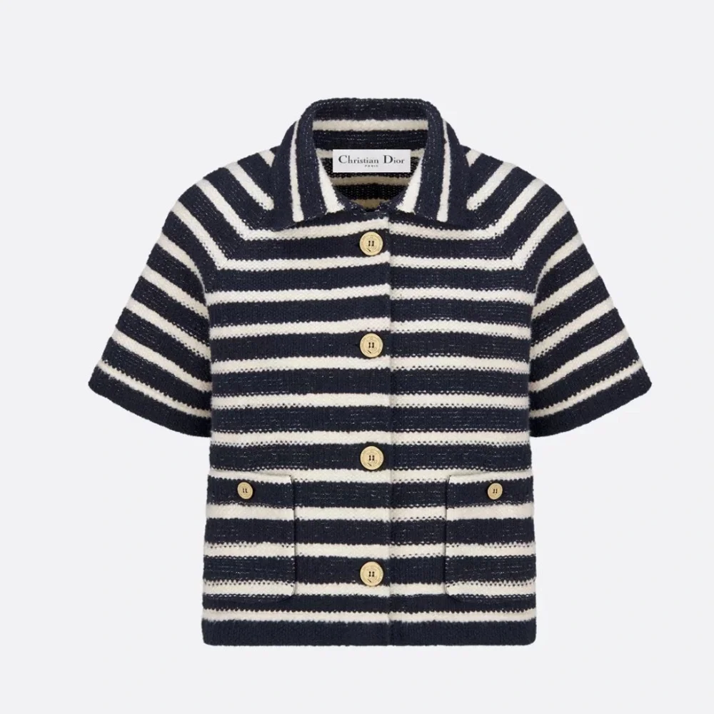 Dior Marinière Short-Sleeved Jacket Navy Blue and White Cotton and Virgin Wool